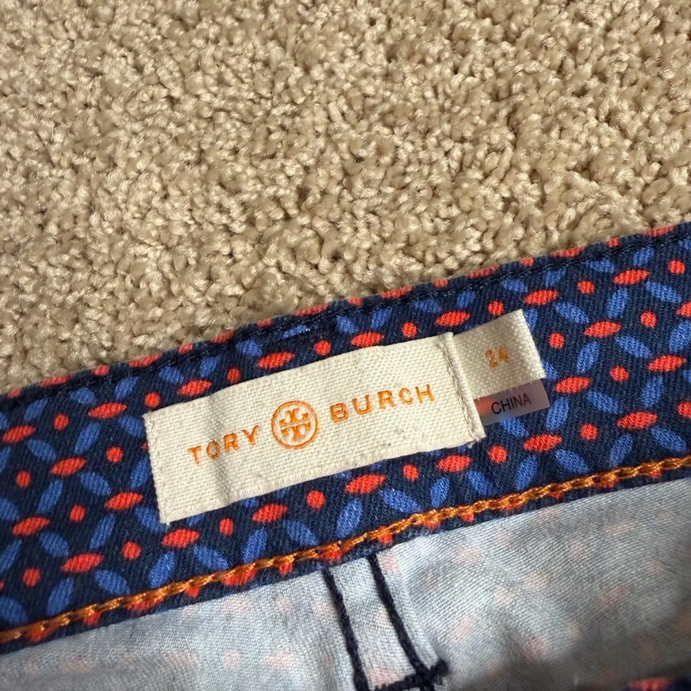 Tory Burch Navy & Orange Geometric Printed Straight Leg Pants Size‎ 24
